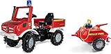 Rolly Toys Unimog Feuerwehr Tretauto (mit Anhänger ab 3 Jahren, Feuerwehrauto zum selber fahren mit...