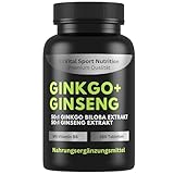 EXVital® Ginkgo + Ginseng, 365 Tabletten, 50:1 Pflanzenextrakte, hochdosiert - Ginkgo Biloba &...