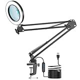 Lupe mit Licht und Ständer, Jubor 10 und 8 Fach LED Lupenleuchte mit Klemme, Schreibtischlampe mit...