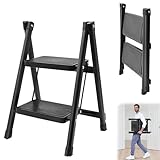 JNUYISW Trittleiter 2 Stufen Klappbar, Tragbar Tritthocker mit Anti-Rutsch-Pedalen 150KG Kapazität...