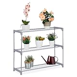 Relaxdays Blumenregal, 3 Ablagen, Blumen-& Pflanzentöpfe, Metall & Kunststoff, HxBxT: 72x91x28 cm,...