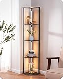 EDISHINE Stehlampe mit Holzregal, Bücherregal mit LED-Beleuchtung, Dimmbar Stehleuchte,...