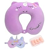 Cartoon Memory Foam Reisekissen Kinder Set Niedliches Plüsch Nackenkissen Kinder Auto mit...