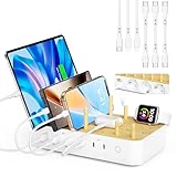 VisionSync Bamboo 60W 6 Port USB C Ladestation für mehrere Geräte, 20W PD Ladedock mit 3 AC...