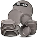 Moritz & Moritz NORDIC Geschirrset 6 Personen - 18-teiliges Steingut Geschirr Set in Grau -...