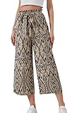 YUTILA Damen Culotte mit Gummibund und Bindegürtel, 7/8-Hose,Mit Weitem Bein und Taschen,luftige...