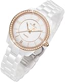 GUANHAO Damen Uhren Rose Gold Diamant Klassisch Elegantes Kleid Damen Keramik Armbanduhr Wasserdicht...