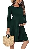 Smallshow Damen Umstandskleid Langarm Schwangerschafts Umstandsmode Kleid Deep Green M