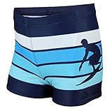 Aquarti Jungen Badehose Gestreift mit Motiven, Farbe: Dunkelblau/Blau, Größe: 140