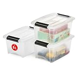 Iris Ohyama Aufbewahrungsboxen mit Deckel, 5L, 3er-Set, Transparent, Sicherer Verschluss, Stapelbar,...