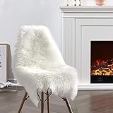 JXLOULAN Faux Lammfell Schaffell Teppich Weiß 60x90 cm, Longhair Flauschiger Teppich Wohnzimmer...