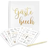Hochzeitsgästebuch mit Stickern & Stift – Vintage Gästebuch zur Hochzeit – 72 Seiten 160g/m²...