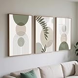 PWAAHDC Moderne Bilder Wohnzimmer Poster Set 50x70 Hochformat - Boho Abstrakte Grüne Pflanzen...