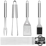 10PC Edelstahl Grillbesteck-Set,QH Professionelle Grill Bestecksets in Tragetasche BBQ Grillwerkzeug...