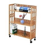 Bamboo -Bücherregal mit Rädern 4 -Tier -Bücherregal, hohes Bücherregal, Büromizer des...