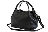 AmbraModa Damen handtasche Henkeltasche Schultertasche aus Echtleder GL023 (Schwarz)