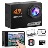 Camlance 4K 60FPS Touchscreen Action Cam mit 64GB Speicherkarte, HD 48MP 40M wasserdichte...