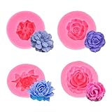 Silikonform Blumen, 4 Stücke 3D Silikonformen Rose Blume Kerzen Formen Silikon für Schokolade...
