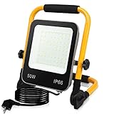 Ikodm LED Baustrahler, 50W 5100LM Arbeitsleuchte Strahler, IP66 Wasserdicht Tragbar...
