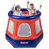 COSTWAY Ø100cm Minitrampolin mit Sicherheitsnetz, Aufblasbares Kindertrampolin mit Wassersack &...