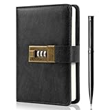 WEMATE Tagebuch mit Schloss, A6 PU Leder Tagebuch mit Schloss 192 Seiten, Lock Journal Passwort...