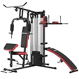 SPORTNOW Kraftstation, Multifunktionale Fitnessstation mit Butterfly- & Latzugstange, Curler,...