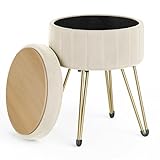 SONGMICS Runder Sitzhocker, Hocker mit Stauraum, Samt Schminktisch Hocker, 39 cm d, 44,4 cm H, 4...