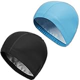 2 Sück Unisex Badekappe Wasserdicht Bademütze PU Beschichtet Weiche Badehaube Ohrenschutz...