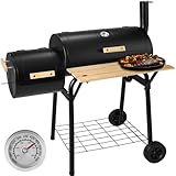 tectake® 3-in-1 outdoor Grill, Smoker mit Zubehör Thermometer, Holzkohlegrill, BBQ Grill,...