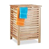 Relaxdays Wäschetruhe Walnuss, eckiger Wäschesammler mit Deckel, 90 l, entnehmbarer Wäschesack,...