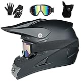 UIGJIOG Kinder Motorradhelm Crosshelm Schwarz,Cross Helm Herren Fullface Helm MTB DOT-Zertifizierung...
