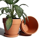 vensovo 20 cm Tontopf für Pflanzen mit Untersetzer, 2 Stück, großer Terrakotta-Blumentopf mit...