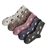 LALADEFIEE 5 Paar Retro Wollsocken mit Katzenmuster Wadenhoch Elastischer Bund Hautfreundlich Warme...