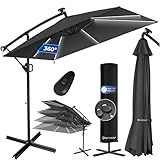 KESSER® Ampelschirm Holly Sonnenschirm Rechteckig LED Solar inkl. Abdeckung | Kurbel-Schirm mit...