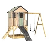 Wendi Toys M50 Stelzenhaus mit Rutsche und Schaukel, Kinderspielhaus Holz Outdoor für Garten,...