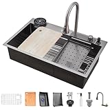 FGNIXLN Wasserfall Küchenspüle, T304 Edelstahlspüle, 86x50cm multifunktionale Küchenspüle,...