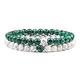 CYDXD Naturstein-Armband,2 Stück,für Männer und Frauen,6mm,Malachit und Howlith,dehnbare...