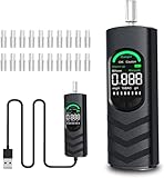 YRHWS Alkoholtester, Polizeigenau Alkoholmessgeräte mit USB Ladefunktion und 20 Mundstücken,...