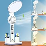WLHONG LED Schreibtischlampe Kinder mit Ventilator,Dimmbare Nachttischlampe Kinder mit Uhr...