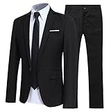 Allthemen Anzug Herren Anzüge Slim Fit 2 Teilig Business Herrenanzug Sakko Hose Schwarz XL