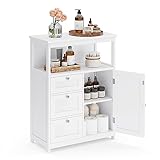 VASAGLE Badezimmerschrank, Badschrank, Beistellschrank, mit 3 Schubladen, Schranktür, verstellbare...