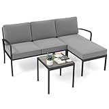 COSTWAY Gartenlounge 3-teilig, Gartenmöbel Set, Outdoor Lounge mit Tisch und Kissen,...