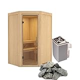 HORI® Traditionelle Sauna Ecksauna mit Ofen | 9,0 kW Finnish + int. Strg I 151 x 151 cm - Ida
