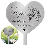 agctrler Herz Grabschmuck Wetterfest, Grabstecker Edelstahl, Grabdekoration mit Spruch Papa du...