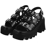 TOYANDONA Damen Sandalen mit Dickem Blockabsatz Rutschfest Plateau Sandaletten im Punk Nieten Design...