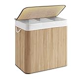 SONGMICS Wäschekorb, 150 l, schmutziger Wäschekorb, 3 Sortierfächer, Deckel aus Bambus, Griffe,...