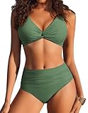 AI'MAGE Damen Bikini Set Bauchweg Triangel Summer Bademode Zweiteiliger Armee Grün XXL