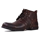 OSSTONE Cordovan Boots Herren leder chukka stiefel Worker biker boots-motorrad-leder-schuhe für...