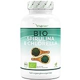 Bio Spirulina + Bio Chlorella mit 500 mg pro Pressling - 600 Tabletten - Zertifizierte Bio-Qualität...