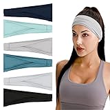 Flintronic 6 PCS Sports Damen Stirnband, Baumwollstretch Schweißband Mischfarben, Wicking Stretchy...